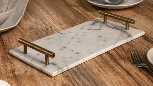 Marble serving tray with metal - marble,