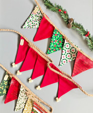 Christmas festive  handmade fabric mini bunting hanging garland - various