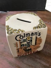 Vintage Colmans Mustard Money Box Food Advertising Norfolk Cube Shape Pictures