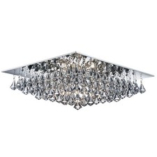 8 Lights Chrome Finish Ceiling Flush Fitting Light With Crystal Pyramid Drops