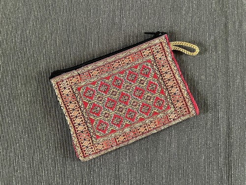 Red gold kilim coin purse - red,