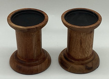 Pair Vintage IKEA Wooden Hand Turned Dark Solid Wood Pillar Candle Holders
