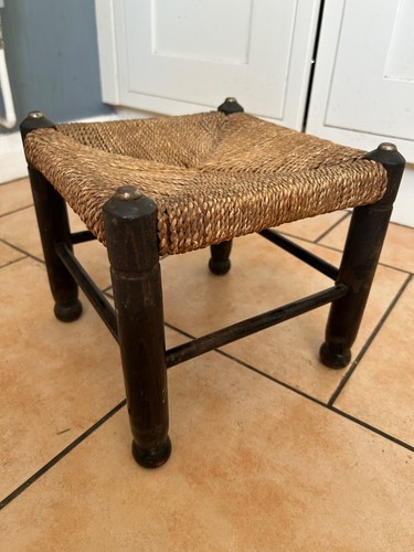 Vintage wooden stool woven - wooden,