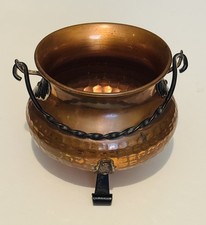Vintage Hammered Copper and Cast Iron 3-Legged Cauldron