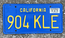 1970's Vintage Blue US License Plate California USA Registration Number 904 KLE