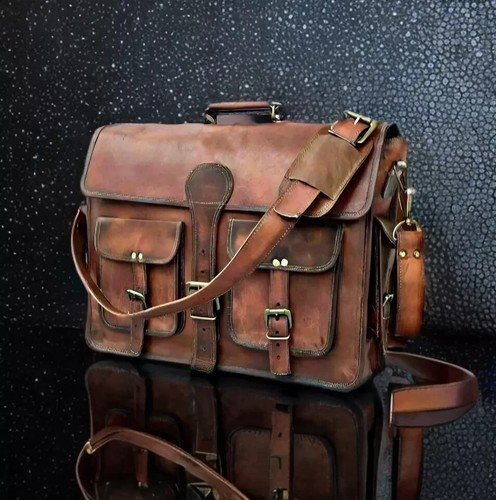 Leather laptop messenger bag - leather,