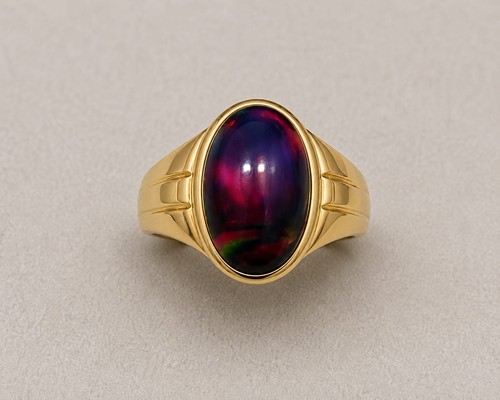 Natural black opal men ring - black, men's