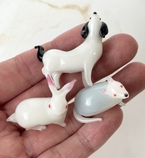 Vintage Collectible Chinese Miniature Lampwork Glass Animals Dog Rabbit & Rat