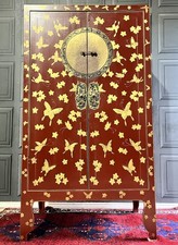 Vintage Nine Schools Hand Made Chinoiserie Oriental Cabinet Cupboard