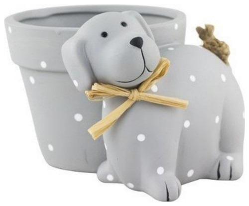 Ceramic look sitting dog - look,