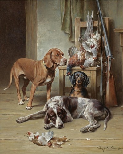 Hunting gun dog scene - gun, large