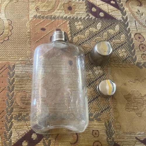 Vintage clear glass hip flask - glass,