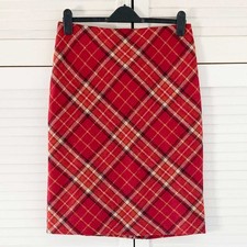 Hobbs Moon Wool Skirt Size 10 Red Tartan Plaid Check Straight Knee Length W30