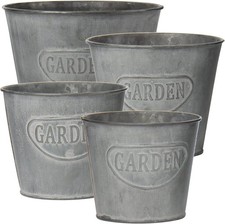 Oairse Set of 4 Plant Pots Outdoor Galvanised Planter Garden Planters Metal Pla