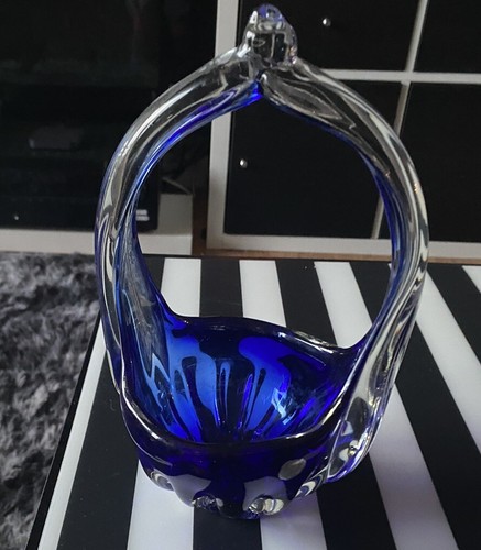 Murano glass basket cobalt - glass,