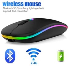 New Slim Silent Rechargeable Wireless Mouse RGB LED USB Mice MacBook Laptop PC