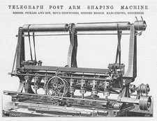 PICKLES & SON Telegraph Post Arm Shaping Machine Antique Print 1895