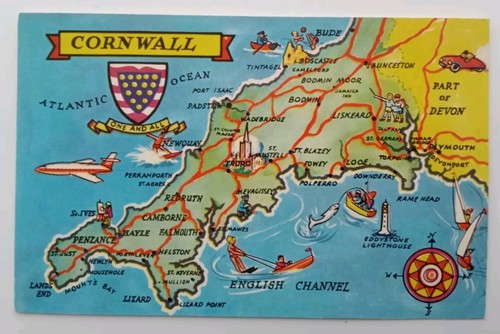 Map postcard cornwall - postcard,