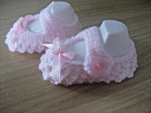 Pair hand knitted baby shoes - pair,