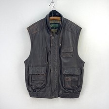 Hidepark Leather Gilet Mens XL Brown Soft Utility Chore Hunting Shooting Vest