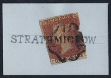 QV 1d red tied with straight-line STRATHMIGLOW and AUCHTERMUCHTY maltese cross o