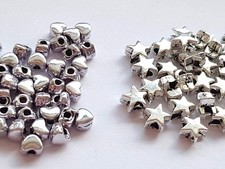 Tibetan Silver small 4mm/6mm HEART / STAR BEADS Spacer-Jewellery making craft UK
