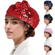 Womens beret cap flower pearl - cap,