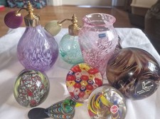 Vintage Joblot Glassware. Purfume Decanter.Paperweight,Vases.Some Named.