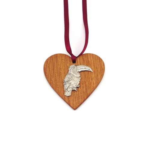 Oak heart ornament - oak, toucan