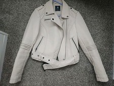 ** SMART BEIGE CREAM THICK FAUX LEATHER BIKER JACKET SIZE 8 CLEAROUT **