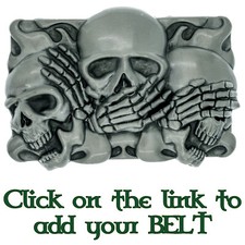 Hear No See No Speak No Evil Skull Skeleton Belt Buckle Chrome UK Biker Gothic.