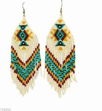 Tribal Earrings Native Large Boho American Seed Beads Handmade Earring