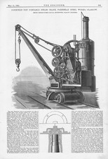 Fourteen Ton Portable Steam Crane at Parkhead Steel Works Antique Print 1884