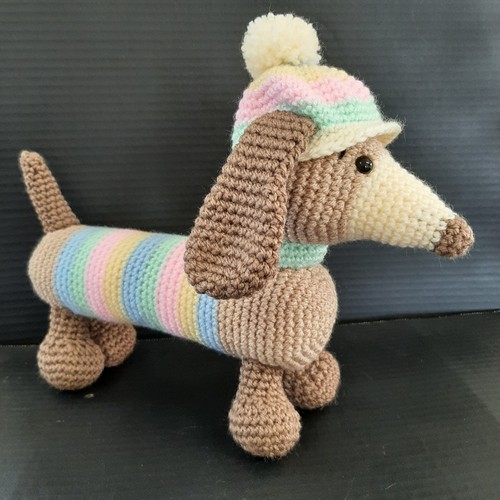 Handmade crocheted sausage dog