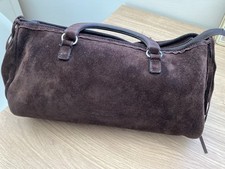 VINTAGE PRADA CAMOSCIO CAFFE BROWN SUEDE HANDBAG TOP HANDLE BAG MONOGRAM LINING