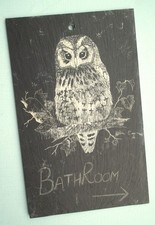 Welsh Slate wall plaque sign bathroom owl bird grey decor vintage ?
