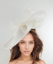 Off White Ivory Ecru Saucer Disc Kentucky Derby Fascinator Hat Royal Ascot...