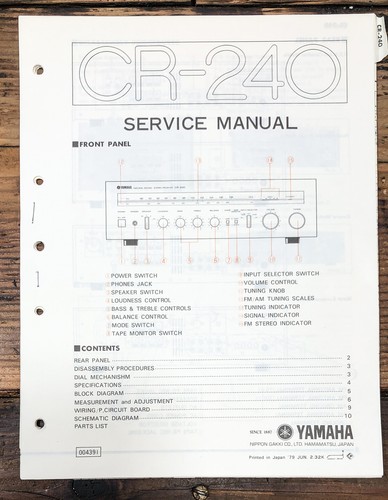 Yamaha 240 receiver service - yamaha, cr-240