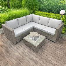 L Shaped 9 Seater Brown Rattan
