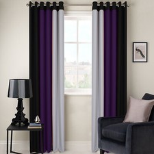 RING TOP FULLY LINED 3 TONE 160GSM READY MADE PAIR OF EYELET CURTAINS FREE P&P!!
