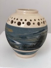 Boscastle Pottery Bowl / Vase Roger Irving Blue Beige Coloured 6.5” Tall