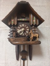 MAGICAL  BLACK FOREST MECHANICAL CUCKOO  WITH HORSE AND FOAL   BY  A SCHNEIDER