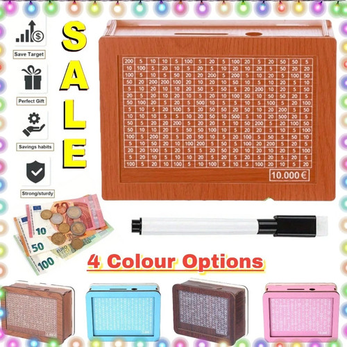 Wooden money box with - money,