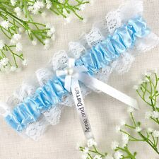 Personalised Garter - Pale Blue with Silver Text - Something Blue Wedding Bride