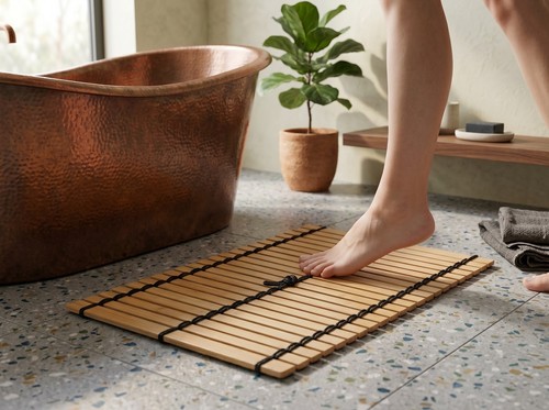 Bamboo roll bath mat - bamboo,