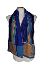 LIBERTY VARUNA WOOL COLLIER CAMPBELL PRINT ? BLUE - BROWN  GREEN LOGO LONG SCARF