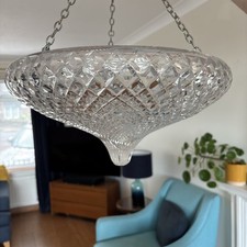 Stunning Art Deco 1930's  CUT  GLASS PLAFONNIER CEILING LIGHT & CHAINS 37cm Dia