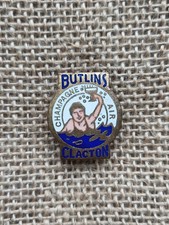 Vintage RARE Butlin's Clacton Champagne Air Holiday Camp Gilt Enamel Pin Badge