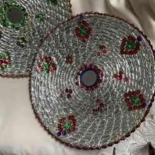 Bamboo Mirror Plates Silver With Sequins x 2