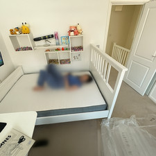 HEMNES Double Bed Frame (White Stain) with LURÖY Slatted Base – IKEA